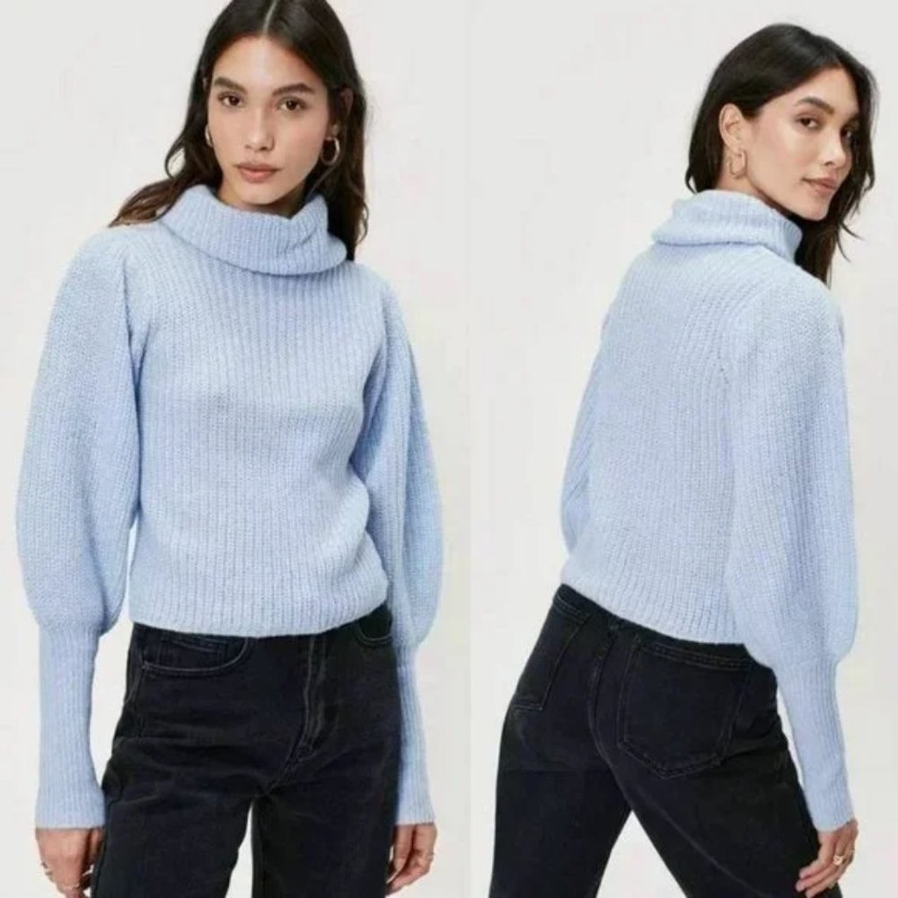 Nasty Gal Roll Neck Puff Sleeve Soft Knit Sweater